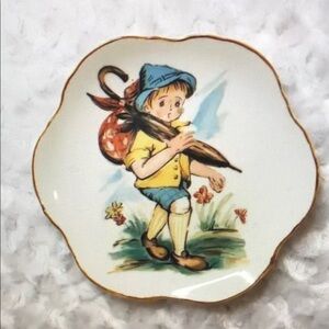 Decorative hanging plate boy with umbrella Vintage Enesco 13" porcelain